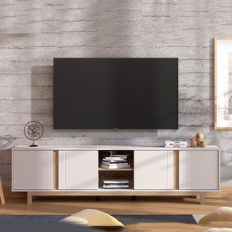 Dmora Mueble Para Tv Capaci, 2 Estantes, 4 Puertas, Con Patas, 202x40x54h Cm Blanco Crema