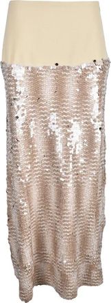Erika Cavallini Semi Couture Long Skirt Beige Sequins