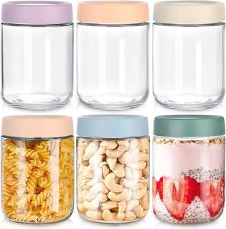 OEM Juego De 6 Tarros De Avena Con Tapa, Tarros De Vidrio Con Tapas Herm&eacute;ticas, 500 Ml, Tarros De Vidrio Guardar Sobras, Especias Az&uacute;car (6 Piezas)