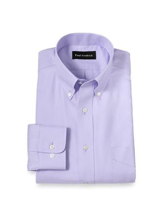 Paul Fredrick Tailored Fit Non-iron Cotton Pinpoint Solid Button Down Collar Dress Shirt in Lavender at Nordstrom, Size 16.5 - 35