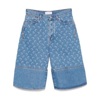 Marine Serre Denim Shorts, male, Blue, Size: M Moon Denim Bermuda Shorts