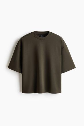 H&M Oversized Fit Scuba Knit T-shirt in Dark Khaki Green at Nordstrom, Size X-Small