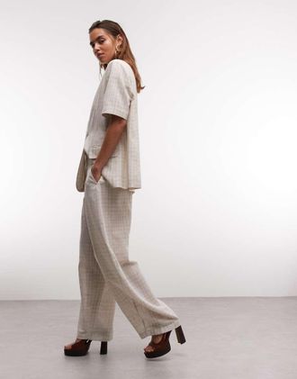 Asos Pantaloni bombati in misto lino beige con coulisse in vita in coordinato-Neutro