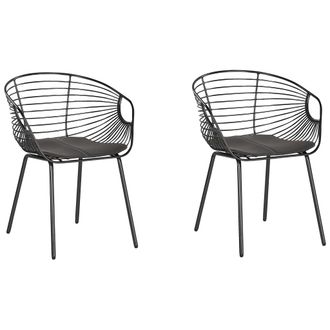 Beliani Beliani - Conjunto De 2 Sillas De Comedor Dise&ntilde;o De Alambre De Metal Negro Asiento De Piel Sint&eacute;tica Negro Glam Industrial Moderno Hoback