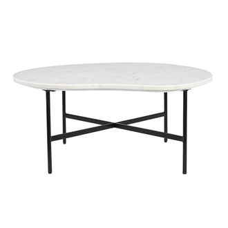 Miliboo Miliboo - Mesa De Centro De Dise&ntilde;o De M&aacute;rmol Blanco Y Metal Negro L80 Cm Sasso