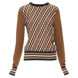 Michael Kors merino wool cube print silk panel sweater