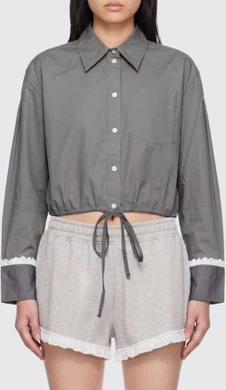 Ganni Camicia cropped in cotone stretch con tasche a toppa e coulisse