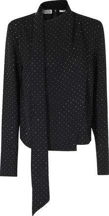 Essentiel Black Draped Rhinestone Asymmetrical Top