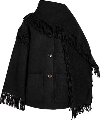 Toteme Fringed Scarf-effect Wool-blend Jacket - Black - 32 (UK4 / Xxs)