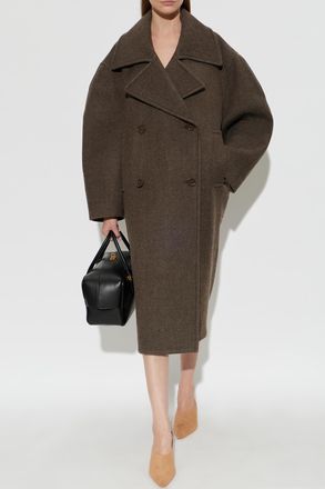 Balenciaga Wool Double-breasted Coat, Womens, Brown