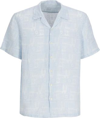 120% Lino Linnen Overhemd - Heren - Korte mouwen Overhemden - Blauw - M - Linnen - Overhemden