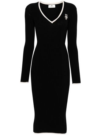 Elisabetta Franchi intarsia-knit ribbed midi dress - Black
