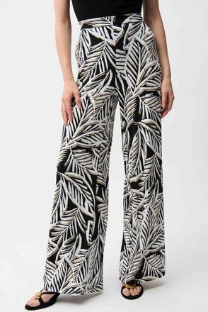 Joseph Ribkoff Silky Knit Tropical Print Wide Leg Pull-On Pants in Black/multi at Nordstrom, Size 10 32