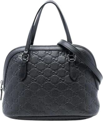 Gucci Pre-owned Handbags, female, Black, Size: ONE SIZE Pre-owned Embossed Leather Satchel