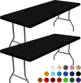 OEM Juego De 2 Manteles Rectangulares El&aacute;sticos (183 Cm), Cubremesas Lavables Y Ajustados Para Picnics, Banquetes Y Fiestas (negro, 76 X 183 Cm)