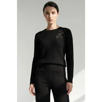 Exquise Ryann Embroidered Knit Blouse in Black at Nordstrom, Size Medium