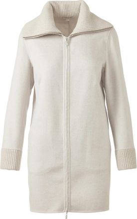 Kinross Cashmere Womens Knit Trim Zip Mock Coat In Birch