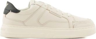 Emporio Armani Leren Low-Top Sneakers - Heren - Sneakers - Wit - 45 EU - Leer - Schoenen