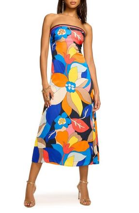 Ramy Brook Isley Floral Strapless Dress in Navy Hibiscus at Nordstrom, Size 10