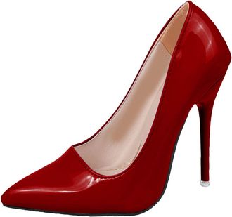 Generic Red Feminine High Heels with 12Cm Heel Elegant Temperament Patent Leather Shallow Mouth Slim for Comfort
