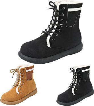 Generic Lace-Up Ankle Boots for Women Suede Thickened Warm Faux Fur Lined Boots Winter Insulated Mid-Calf Booties Ladies Outdoor Casual Non Slip Combat Boot B
