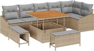 vidaXL Vidaxl - Conjunto De Sof&aacute; De Jard&iacute;n Con Coj&iacute;n 9 Pcs Beige, Gris Claro