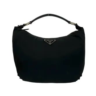 Prada Black Nylon Leather Shoulder Bag Tote Bag (Pre-Owned)