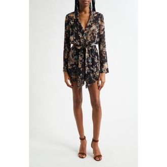 L'agence Arabell Print Tie Waist Romper in Black Multi Tapestry Jungle at Nordstrom Rack, Size 2