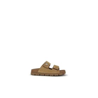 Prada Sliders, male, Brown, Size: 8 1/2 US Leather Strap Sandals