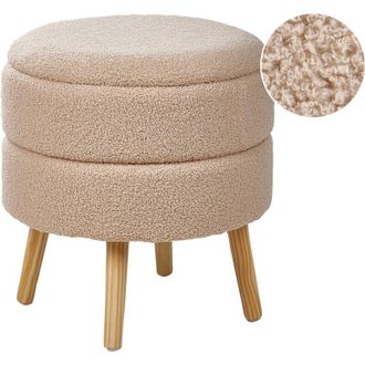 Beliani Taburete Moderno Tapizado De Boucl&eacute; Con Almacenaje Patas De Madera Beige Okaton