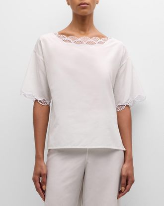 Natori Colette Cropped Lace-Trim Pajama Set