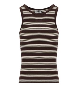 Ganni CANOTTA A COSTINE MARRONE GANNI