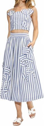 Adelyn Rae Everly Striped 3D Floral Midi Skirt In Blue