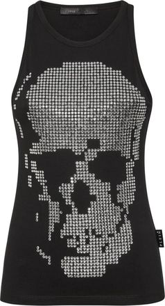 Philipp Plein Ribgebreide Tanktop Skull Strass - Dames - Tops zonder mouwen - Zwart - M - Katoen - Tops