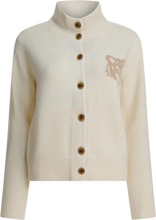 Maison Kitsun&eacute; Fox Head Intarsia Merino High-Neck Cardigan - Dames - Vesten - Beige - L - Wol - Truien & Vesten