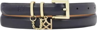 Kazar Donkerblauwe smalle riem met gouden versiering - Dames - Riemen - Blauw - 90 CM - Leer - Accessoires