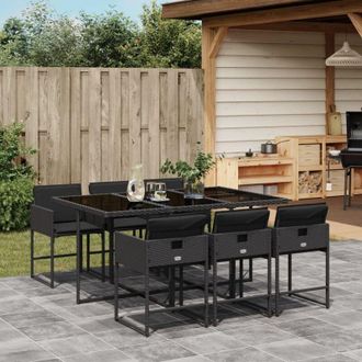 vidaXL Vidaxl - Set De Comedor De Jard&iacute;n 7 Pzas Y Cojines Rat&aacute;n Sint&eacute;tico Negro