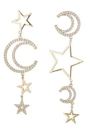 Eye Candy Los Angeles Celestial Star & Moon CZ Drop Earrings in Gold at Nordstrom Rack