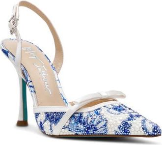 Betsey Johnson Roza Slingback Pump in White/Blue Floral at Nordstrom, Size 8.5