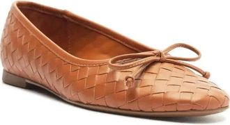Schutz Womens Schutz Arissa Woven Ballet Flats Cuoio Brown Leather Square Toe RHS7111