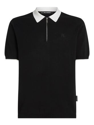 Karl Lagerfeld contrast-collar half-zip polo shirt - men - Cotton - L - Black