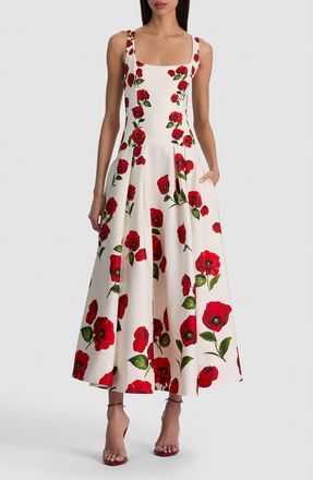 Alice & Olivia Adley Poppy Print Sleeveless Drop Waist Maxi Dress in Summer Poppy at Nordstrom, Size 0