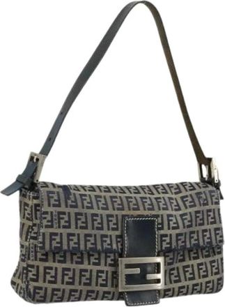 Fendi Pre-owned Shoulder Bags, female, Blue, Size: ONE SIZE Pre-owned Zucchino Canvas Shoulder Bag