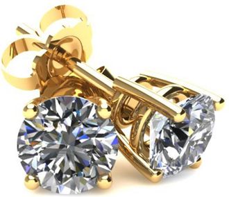 Pompeii3 1/3Ct Round Brilliant Cut Natural Diamond Stud Earrings in 14K Gold Basket Setting