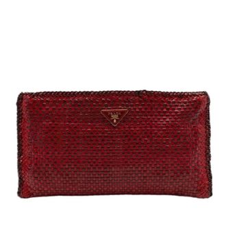 Prada Pre-owned Clutches, female, Red, Size: ONE SIZE Pre-owned Woven Clutch