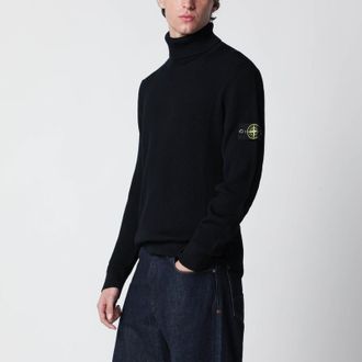 Stone Island Navy blue turtleneck sweater with regular fit