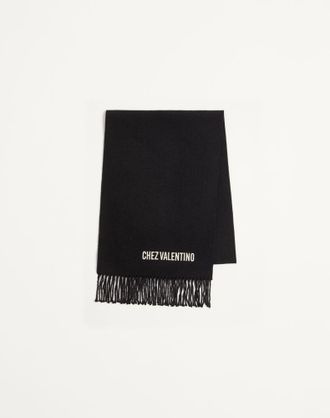 Valentino Garavani Wool Scarf With VLogo Embroidery Man BLACK/BUTTER UNI