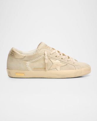 Golden Goose Super-Star Suede Metallic Leather Low-Top Sneakers