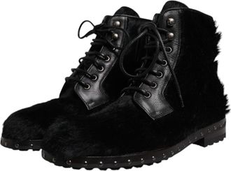 Dolce & Gabbana Mens Black Pony Style Leather Mid Calf Boots Shoes