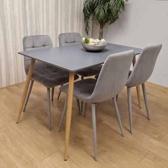 Kosy Koala Modern Rectangle Dark Grey Dining Table Set With 4 Grey Velvet Chairs